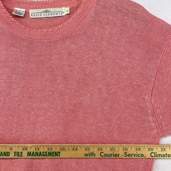 BASIC ELEMENTS Sweater Womens L Irish Linen Short Sleeve Top Pink HK VTG - Picture 9 of 11